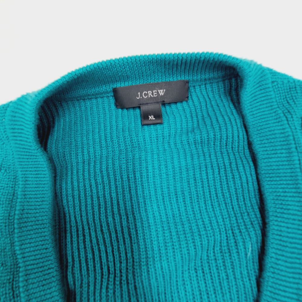 J.Crew Teal Cotton Cardigan Sweater XL Button Front Classic Lightweight Layering - Picture 6 of 9